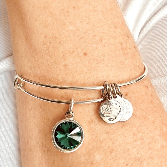 Alex and Ani Bracelet May Birthstone Charm Bangle, Emerald - Picture 1 of 5